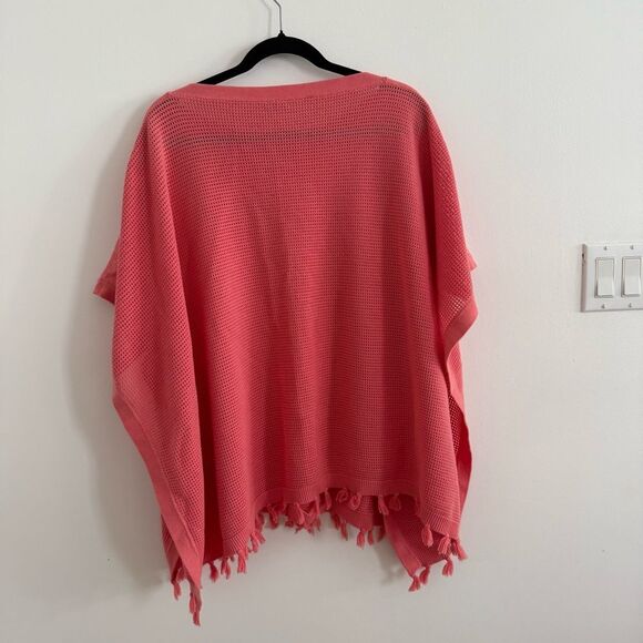 J. McLaughlin Coral ORANGE PonchoSweater Knit 100% Cotton One Size - Picture 5 of 6